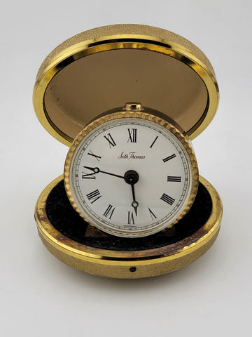 Vintage Seth Thomas Travel Alarm Clock With Original Clam Shell Case Germany