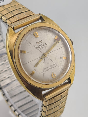 Waltham 17 Jewels Shock Resistant 1970's Watch Sunburst Mens Gold Plated. Read.