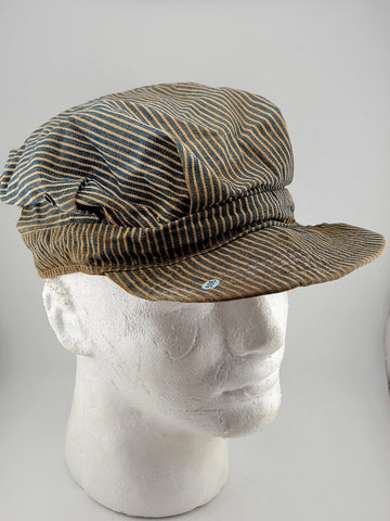 Rare Antique Original Collectible Striped Railroad Engineer Hat Cap Workwear.