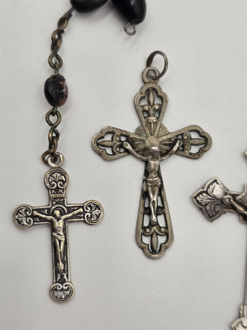 Vintage Catholic Crucifix Cross Pendant Lot of 4 Italy Pope John Paul II Rosary