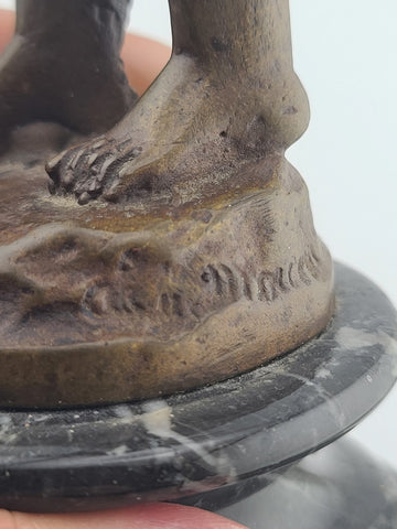 Antique 19th C Bronze Cupid Statue Clément Moreau Sculpture on Marble Base 9"