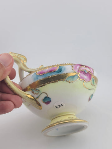 1920's Antique Nippon Hand Painted Sugar & Creamer Set Raised Gold Art Nouveau