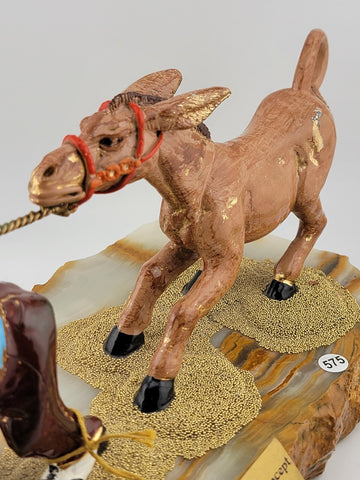 Rare Vintage 1985 Ron Lee Clown Pulling Donkey 24k Gold Filled Hand Painted.