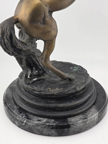 Rare Antique JEAN LOUIS CHENILLON 19th Century Bronze Horse On Marble Base