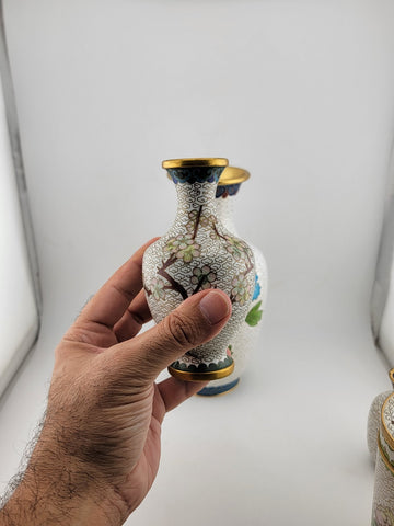 Gorgeous Assortment Of Mid Century  Cloisonne Including 3 VASES & A Tea Caddy.