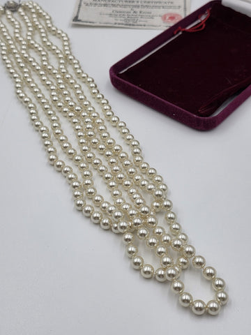 Vtg Long CAMROSE + KROSS JACQUELINE KENNEDY JBK 3 STRAND GLASS PEARL NECKLACE