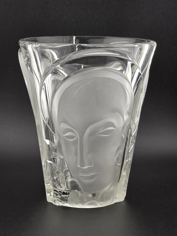 August Walther & Söhne Art Deco Glass Vase 3 Faces Man Woman Child 7"H Germany