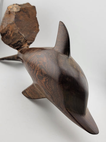 Vintage Ironwood Hand Carved Wood Dolphin Sculpture 13 Inches Tall Retro Deco
