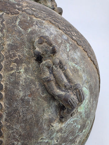Early 20th C Luba Congo Bronze Ritual Vessel Lid w/ Figures African Tribal Art