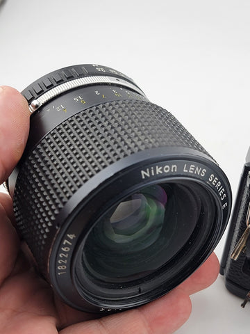 Nikon EM Film Camera + Series E Zoom 36-72mm F/3.5 Lens + Speedlight SB-E Flash
