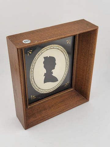 Rare Antique 1920 Portrait Silhouette Of An Old Lady In A Deep Wooden Frame.