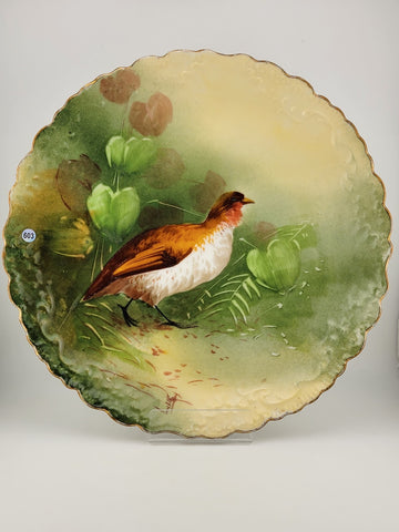 RARE 19th C LIMOGES FRANCE PHEASANT PLATE CHARGER HANDPAINTED ARTIST SIGNED