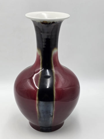 Vtg Chinese Flambe Sang de Boeuf Porcelain Vase Qianlong Mark 14" Oxblood Glaze