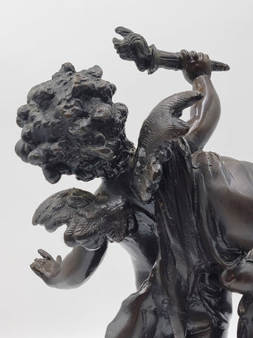 Rare Antique C 1910 Auguste Moreau "Torch Boy" Heavy Bronze Sculpture. 16 Inch