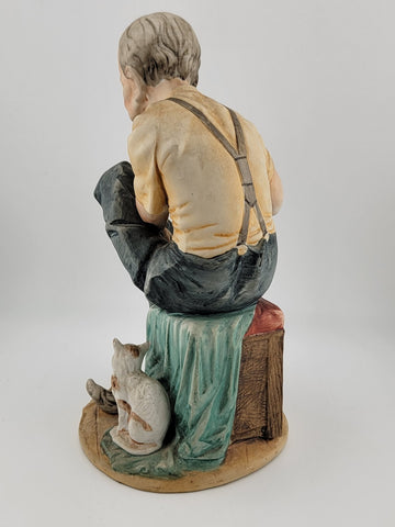 Capodimonte 10" Figurine Man Repairing Sock Vintage Matte Finish