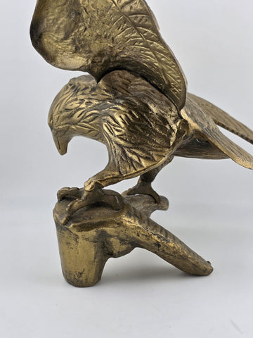 Vintage MCM Large Brass American Bald Eagle Perched on a Branch 14" Wingspan