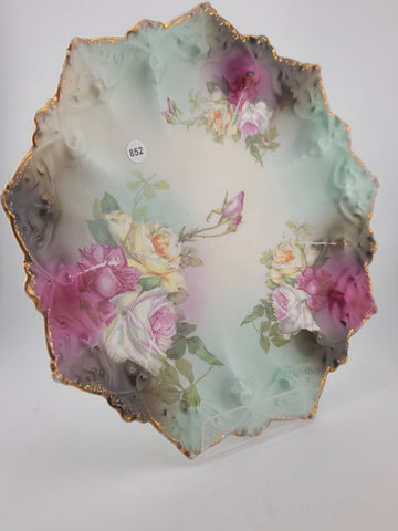 Antique MZ AUSTRIA MORITZ ZDEKAUER Roses 10" Plate 1884-1909 Porcelain