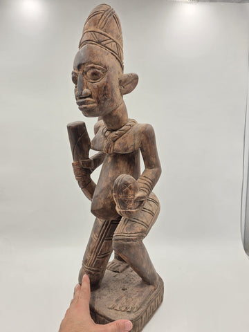 Rare Antique XL 26 In Yoruba African Wood Pregnant Lady Tribal Sculpture Nigeria