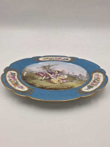 Stunning Rare 1844 Sevres Chateau des Tuilleries Plate Courting Couple Gold Tone