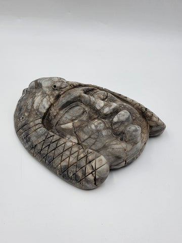 Antique Large Mayan Aztec Style Stone Tribal Ceremonial Mask Inlay 9” Statue