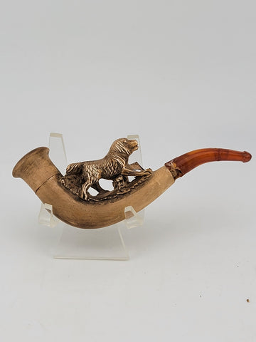 Antique 1920's French Dog Meerschaum & Amber Cigarette Holder W Original Case.