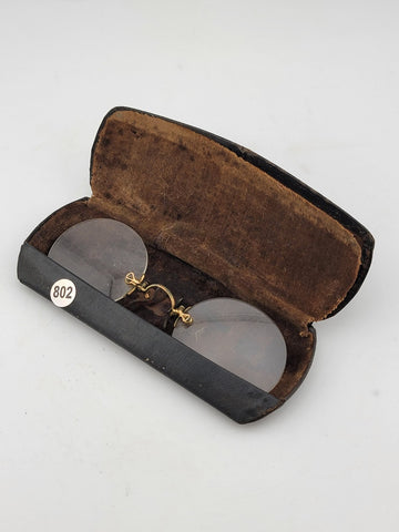Early Pince Nez Pinch Nose Shell Frame Lens Spectacles w/Case No Frame