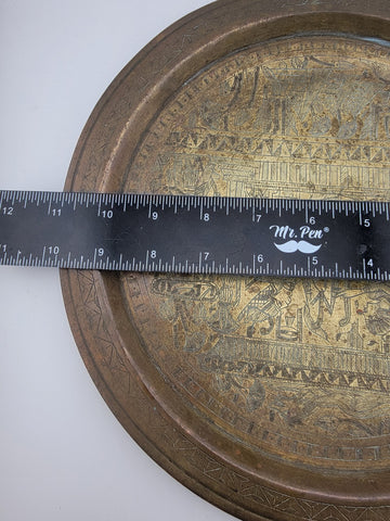 Antique Egyptian Brass Plate Detail Hand Etched Pharaoh and Egyptian Characters