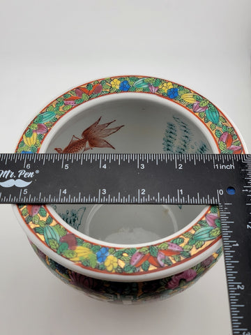 Antique Handpainted Chinoisserie Fishbowl Ceramic Chinese Pot W Geisha Figures.