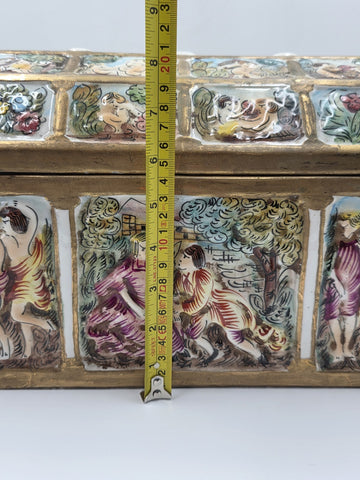 Rare Antique 19th C Large Capodimonte Gilded Porcelain Jewlery Box hand painted.