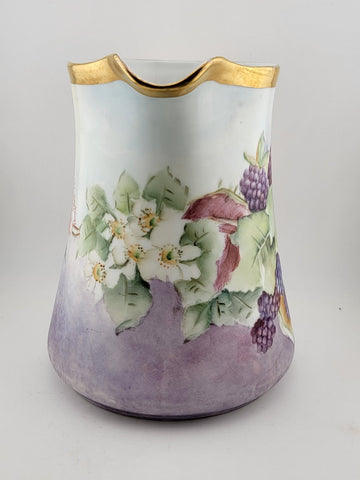 Antique MZ Austria Porcelain Pitcher W Hand Painted  grapes. Monogrammed. 1929