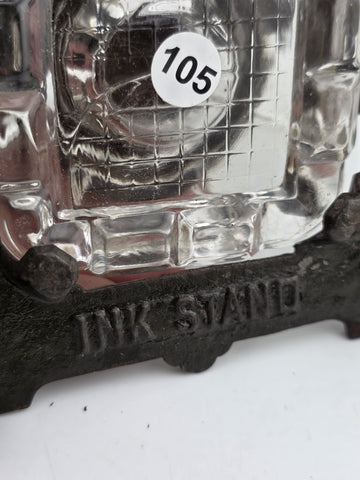 Antique TATUM'S Postal Ink Stand Cast Iron Glass Inkwell Quill & Envelope Holder