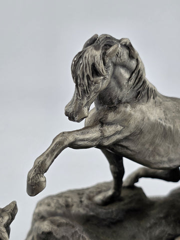 Polland Franklin Mint Pewter Horse Mare Wolves Coyotes Wildlife Animals Figurine