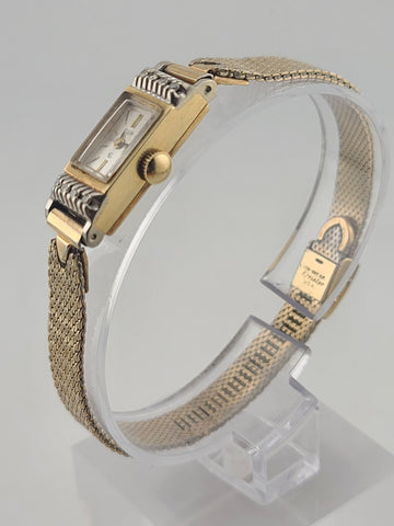 Vintage Woman 10kt Solid Rose Gold Elgin 17 Jewels Swiss Made Watch W 8 Diamonds