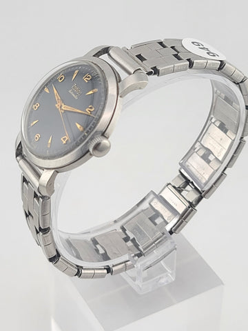 Vintage 1950 Zodiac Hermetic Swiss Black Dial Gilt Numerals Manual Watch. Works