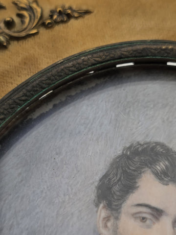 Rare Antique 19th C Miniature Portrait Prince Jozef Poniatowski Ormolu Frame