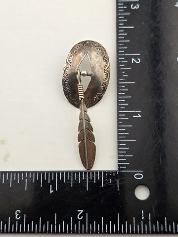 Antique Native American 925 Sterling Silver Earrings Concho Feather Dangle