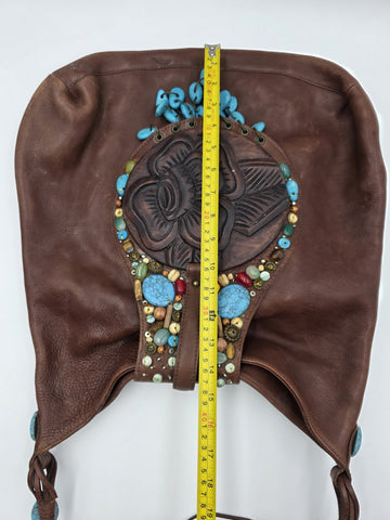 Vintage Cole Haan G Series Brown Leather Native American Style Large Hobo Bag