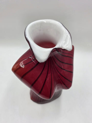 Vintage Murano Style Large Glass Vase Woman's Torso Red & Black W/ White Casing
