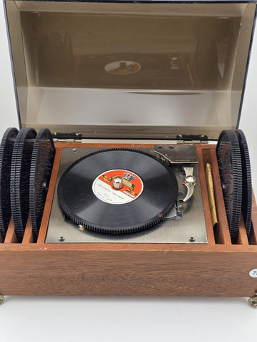 RARE VINTAGE FUJI JAPAN - LADOR SYMPHONION MUSIC BOX w/ 8 DISCS. WORKS. READ.