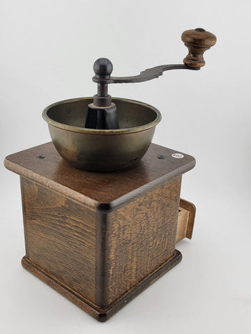 Rare DE Vintage European Manual Solid Wood Cast Iron Coffee Grinder With Drawer.