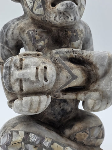 Antique Large Mayan Aztec Style Stone Sculpture Tribal Figure Inlay 15” Statue