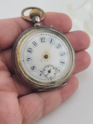Antique French Silver Pocket Watch Cylindre 6 Rubis Running c1880. Missing Arms