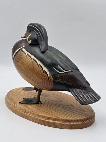 1996-97 Ducks Unlimited Gordan Alcorn Drake wood Duck Decoy Statue. Signed.