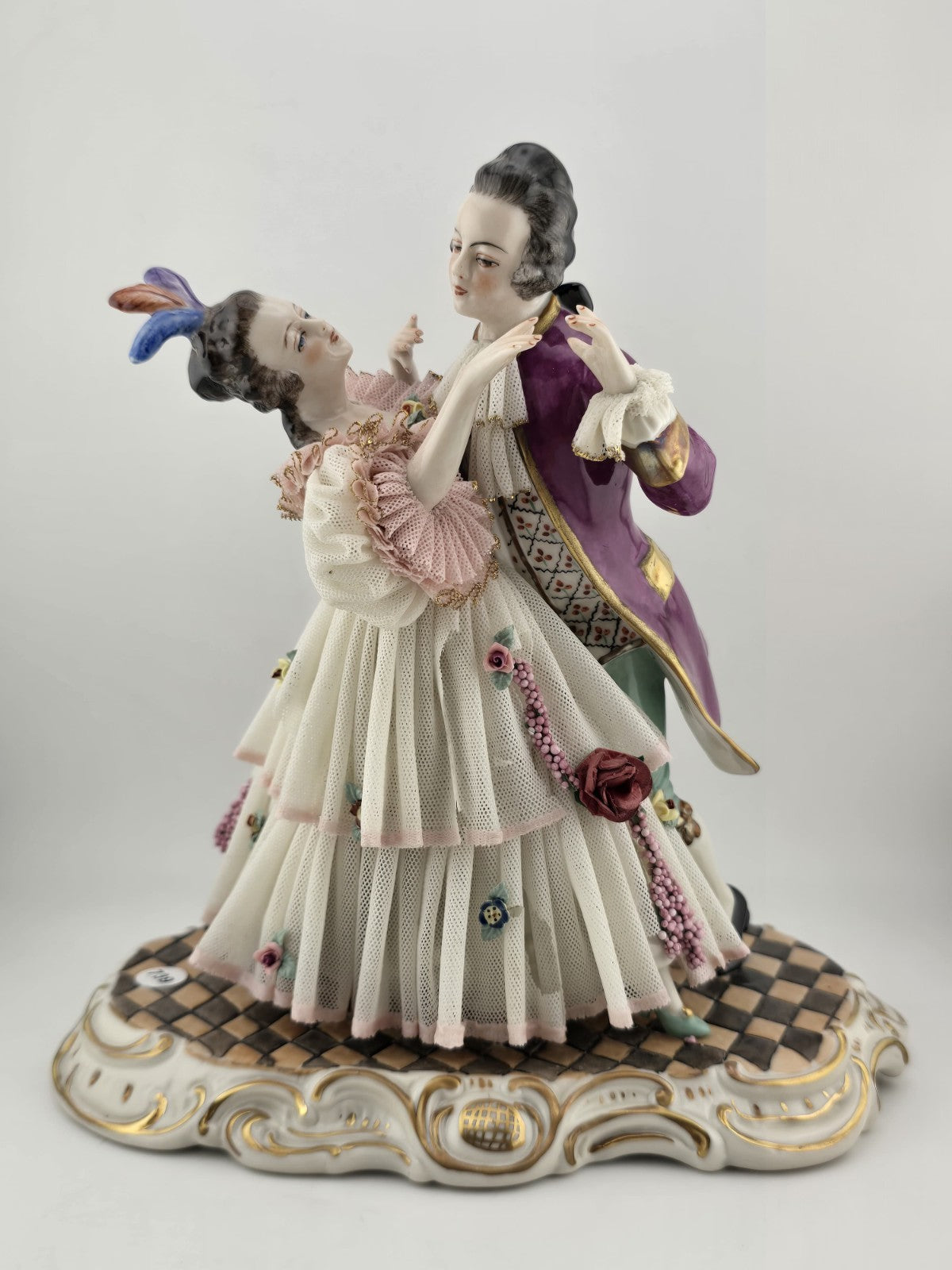 Unterweissbach Dresden Lace Dancing Couple Figurine Large German Porcelain