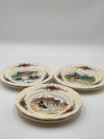 Set Of 6 OBERNAI SARREGUEMINES FRANCE FREE GRINDLEY AND CO BM32 CERAMIC PLATES