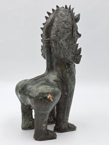 Rare Antique Thai Burmese Bronze Singha Temple Guardian Lion Statue 11" Tall.