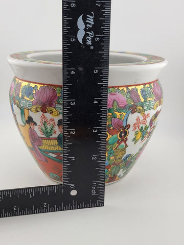 Antique Handpainted Chinoisserie Fishbowl Ceramic Chinese Pot W Geisha Figures.