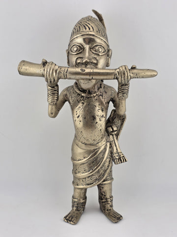 Rare Set Of 3 Monumental 19th C African Benin Oba Warrior Bronze Sculptures