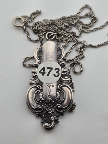Vintage Sterling Silver Floral Scrollwork Flatware Handle Pendant Necklace 15.8g