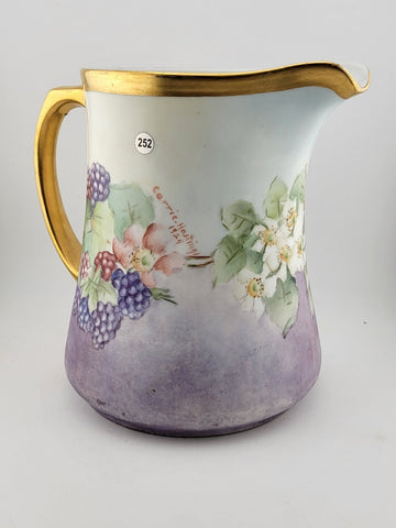 Antique MZ Austria Porcelain Pitcher W Hand Painted  grapes. Monogrammed. 1929